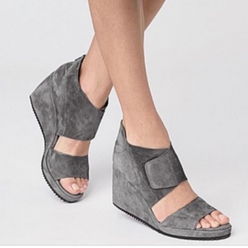 Eileen Fisher Darla Grey Suede Wedge Size 9 Bohemian Minimalist